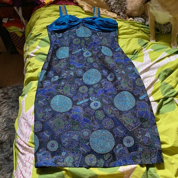 Vintage Guy Laroche France metallic brocade cocktail dress lions unicorns 42 S M - Picture 4 of 15